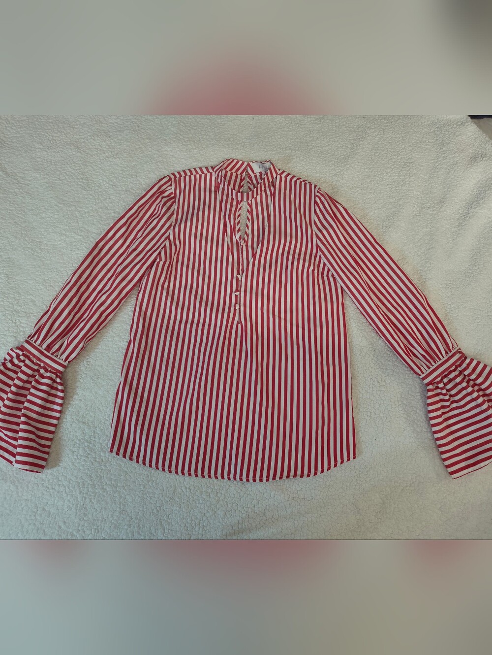 L'Academie Red and White Vertical Stripe Button-Front Shirt